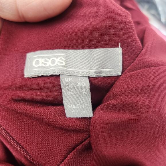 ASOS Maroon Pleated Lace Empire Waist Maxi Dress Women's Size 8 Wedding Bridal - Picture 7 of 13